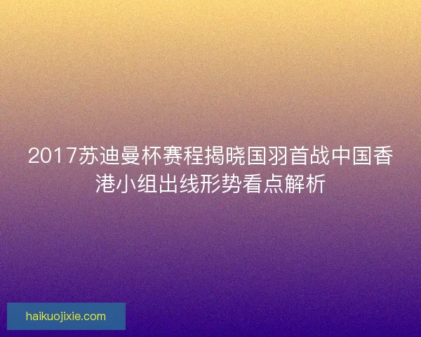2017苏迪曼杯赛程揭晓国羽首战中国香港小组出线形势看点解析