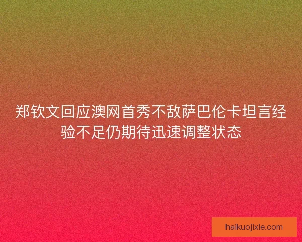 郑钦文回应澳网首秀不敌萨巴伦卡坦言经验不足仍期待迅速调整状态
